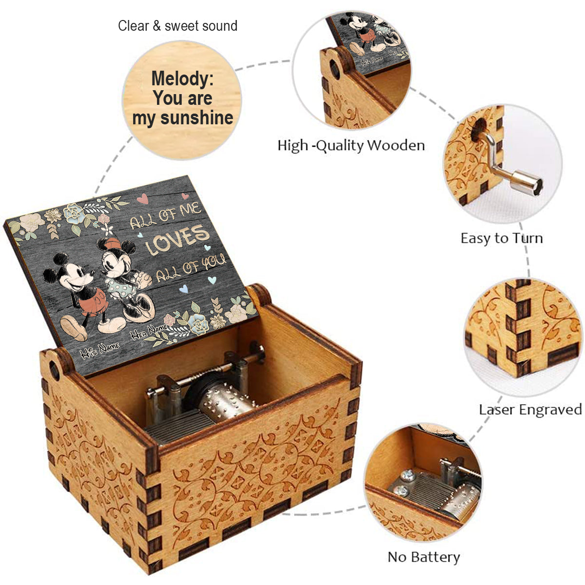 Personalized Hand Crank Music Box Couples Gift All of Me Loves Hand Crank Music Box GradoCreations
