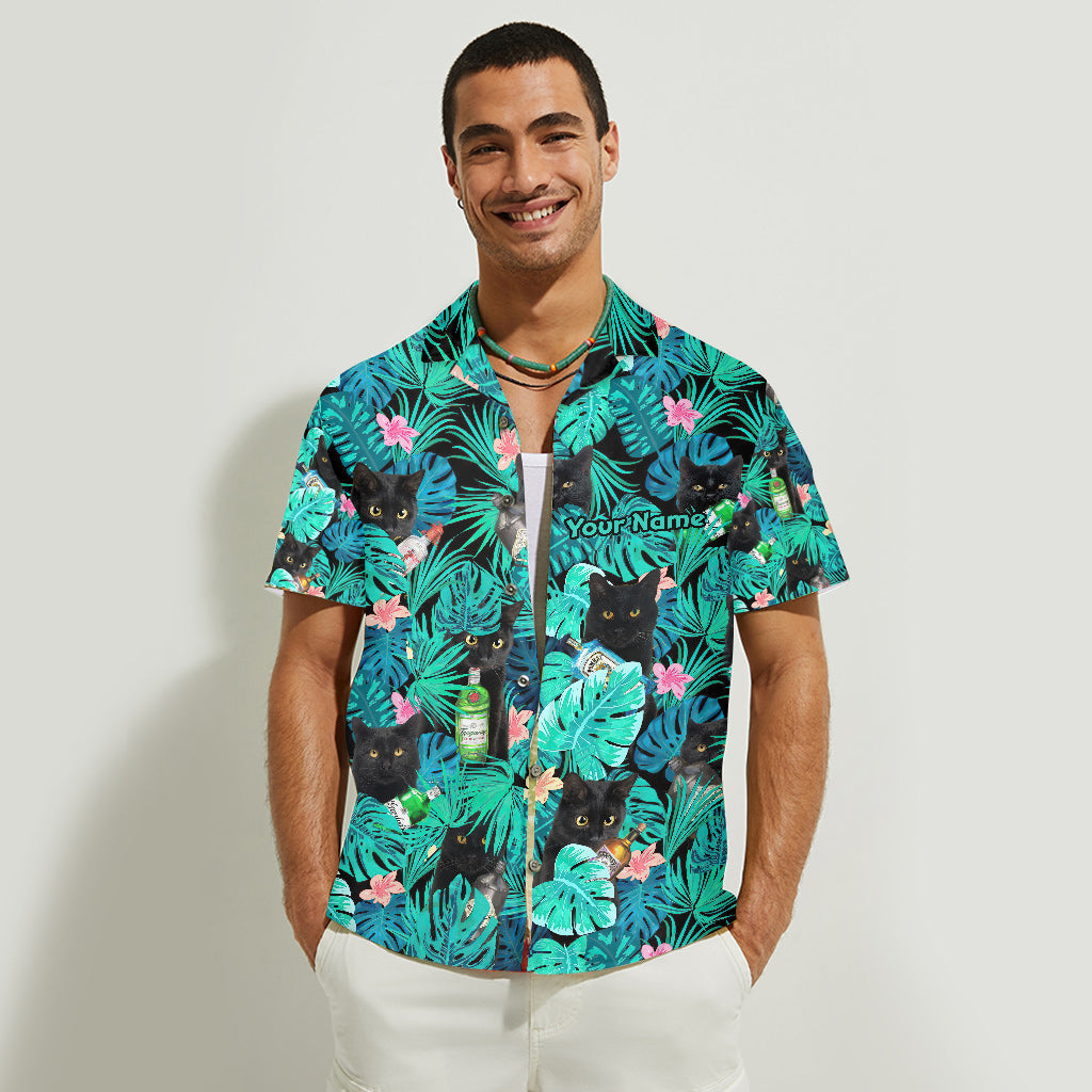 Personalized Tropical Hawaiian Shirt Custom Name Black Cat Gift Hawaiian Shirt GradoCreations