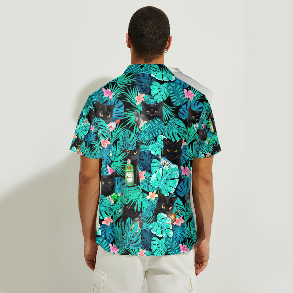 Personalized Tropical Hawaiian Shirt Custom Name Black Cat Gift Hawaiian Shirt GradoCreations