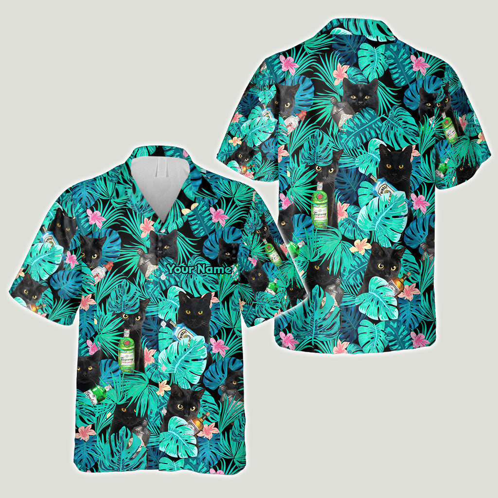 Personalized Tropical Hawaiian Shirt Custom Name Black Cat Gift Hawaiian Shirt GradoCreations