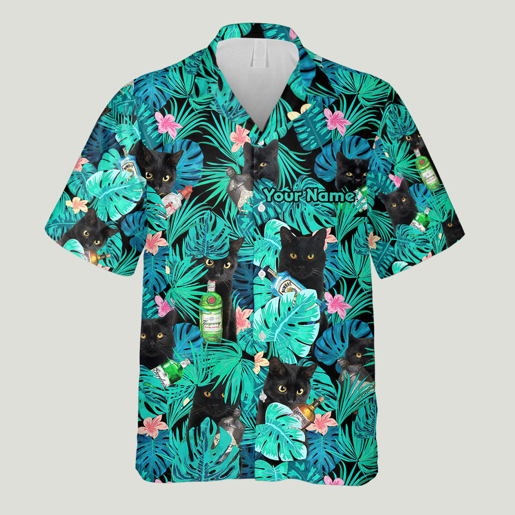 Personalized Tropical Hawaiian Shirt Custom Name Black Cat Gift Hawaiian Shirt GradoCreations