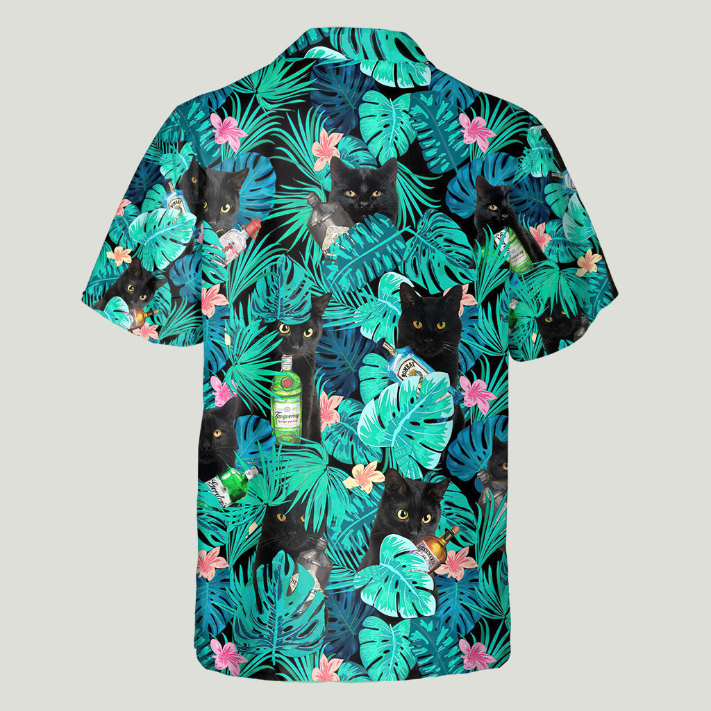 Personalized Tropical Hawaiian Shirt Custom Name Black Cat Gift Hawaiian Shirt GradoCreations