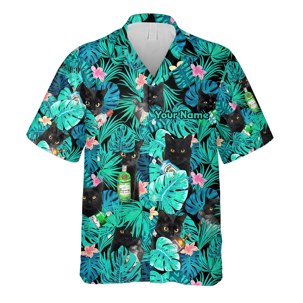 Personalized Tropical Hawaiian Shirt Custom Name Black Cat Gift Hawaiian Shirt GradoCreations