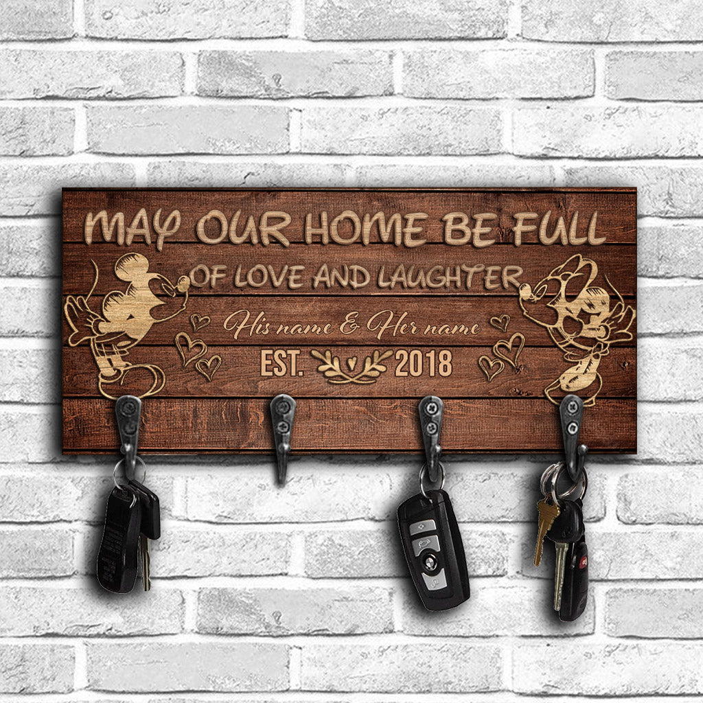 Personalized Love and Laughter Key Rack with Custom Names - Rustic Wooden Design Key Rack GradoCreations