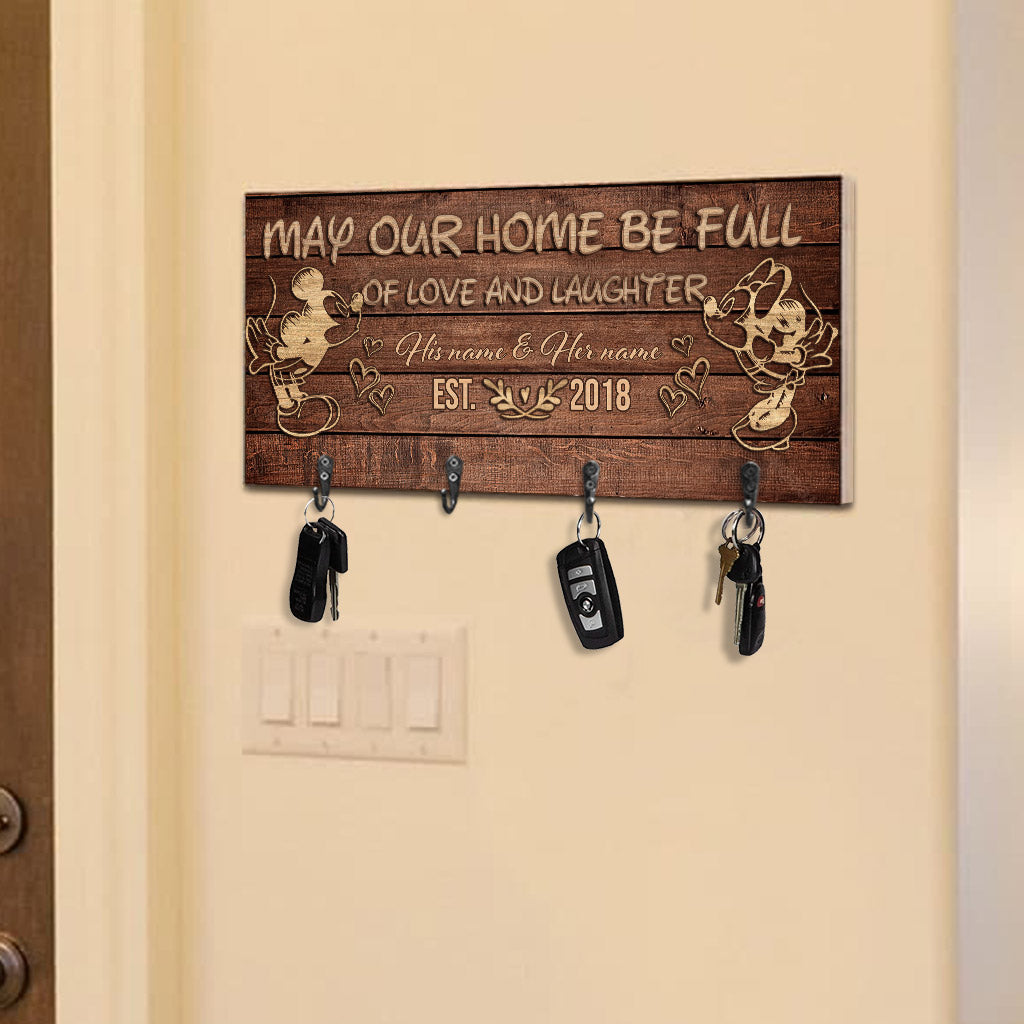 Personalized Love and Laughter Key Rack with Custom Names - Rustic Wooden Design Key Rack GradoCreations