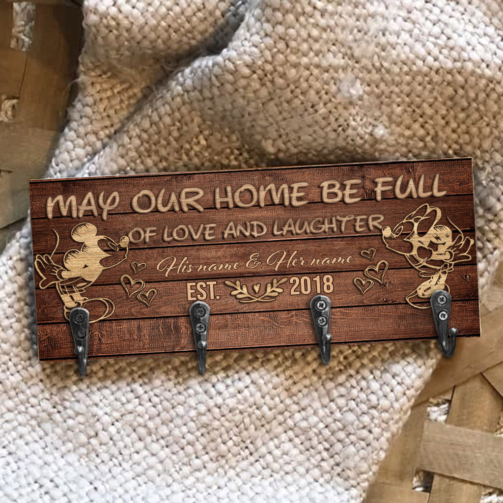 Personalized Love and Laughter Key Rack with Custom Names - Rustic Wooden Design Key Rack GradoCreations