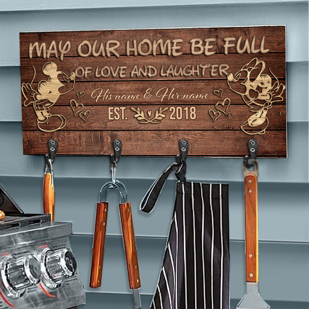 Personalized Love and Laughter Key Rack with Custom Names - Rustic Wooden Design Key Rack GradoCreations