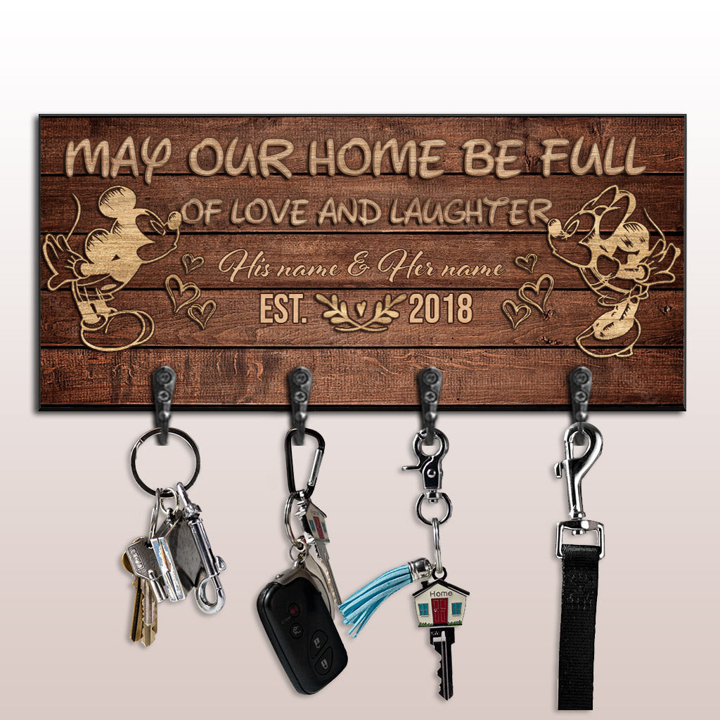 Personalized Love and Laughter Key Rack with Custom Names - Rustic Wooden Design Key Rack GradoCreations