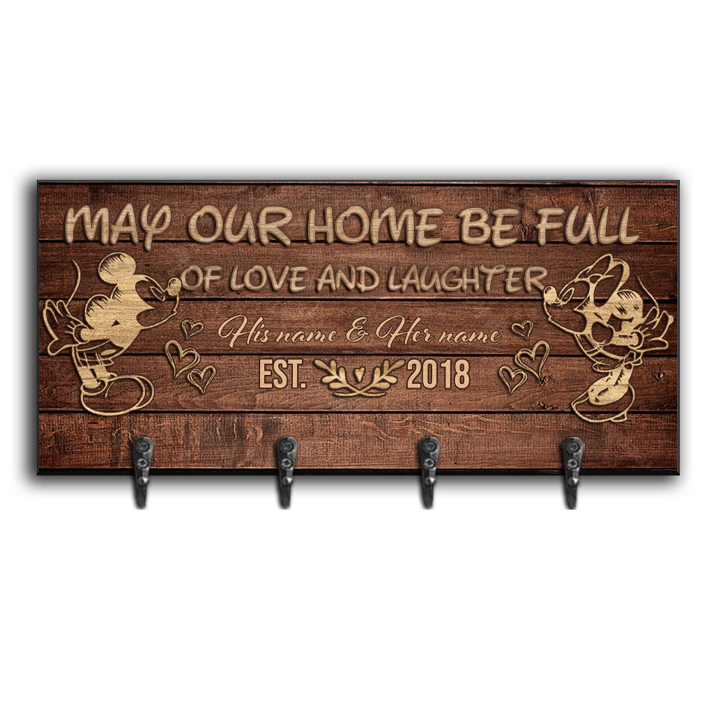 Personalized Love and Laughter Key Rack with Custom Names - Rustic Wooden Design Key Rack GradoCreations