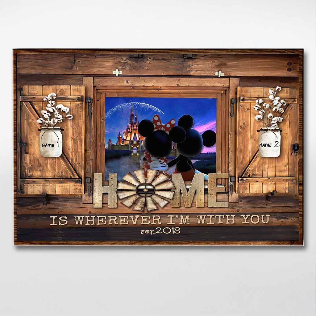 Personalized Home Is Wherever I'm With You Mouse Poster Gift for Couple Canvas and Poster GradoCreations