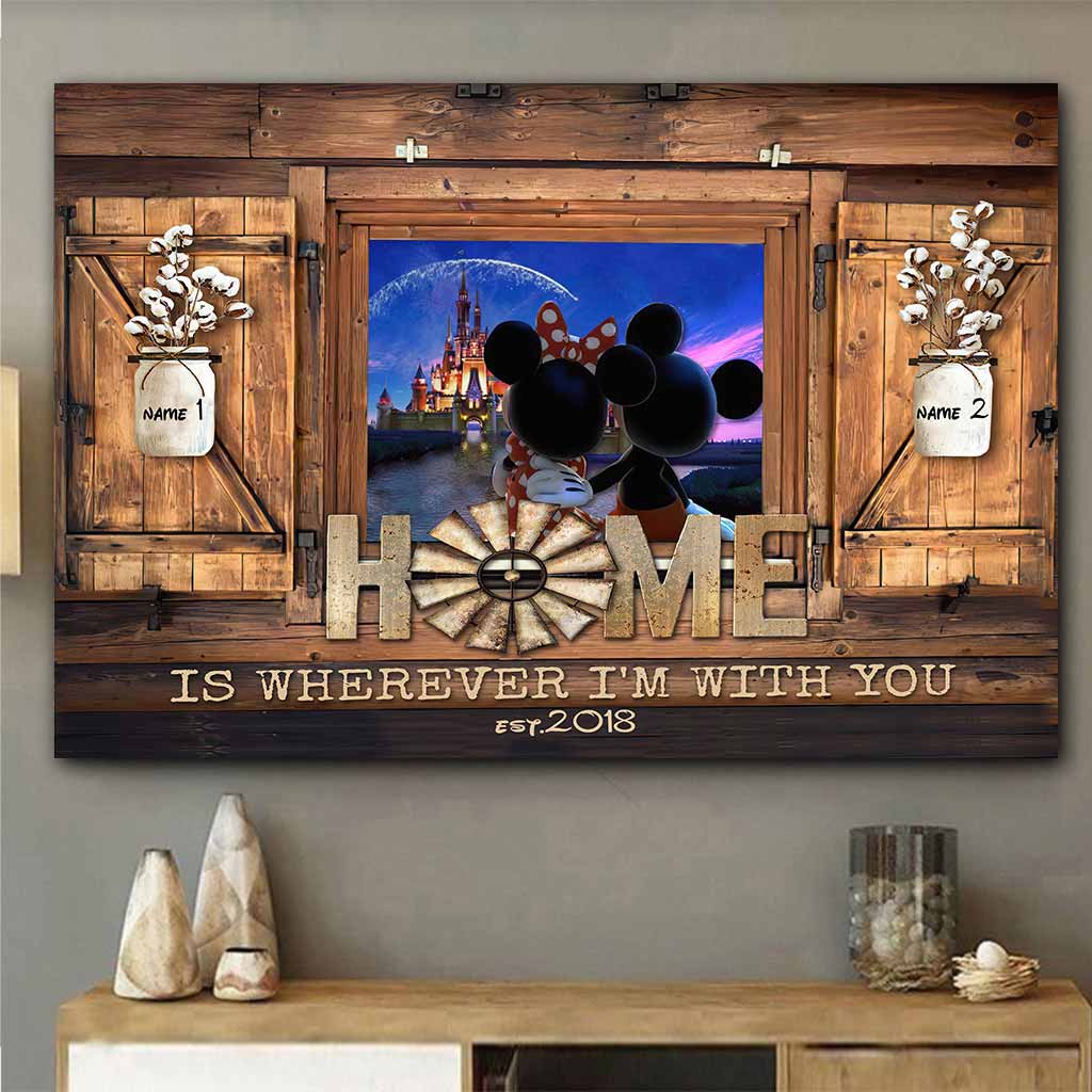 Personalized Home Is Wherever I'm With You Mouse Poster Gift for Couple Canvas and Poster GradoCreations