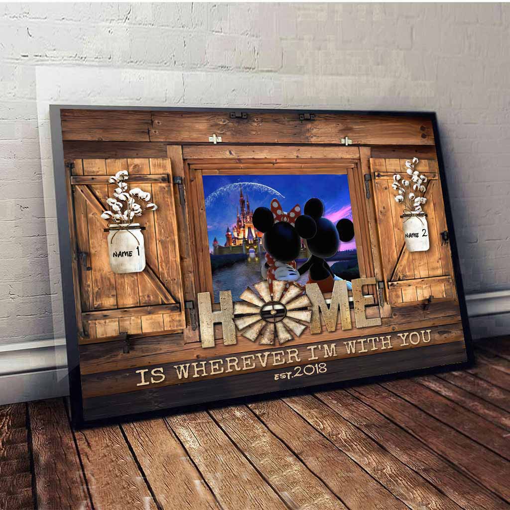 Personalized Home Is Wherever I'm With You Mouse Poster Gift for Couple Canvas and Poster GradoCreations