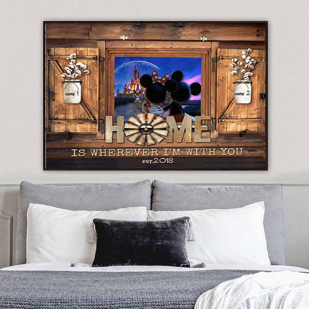 Personalized Home Is Wherever I'm With You Mouse Poster Gift for Couple Canvas and Poster GradoCreations