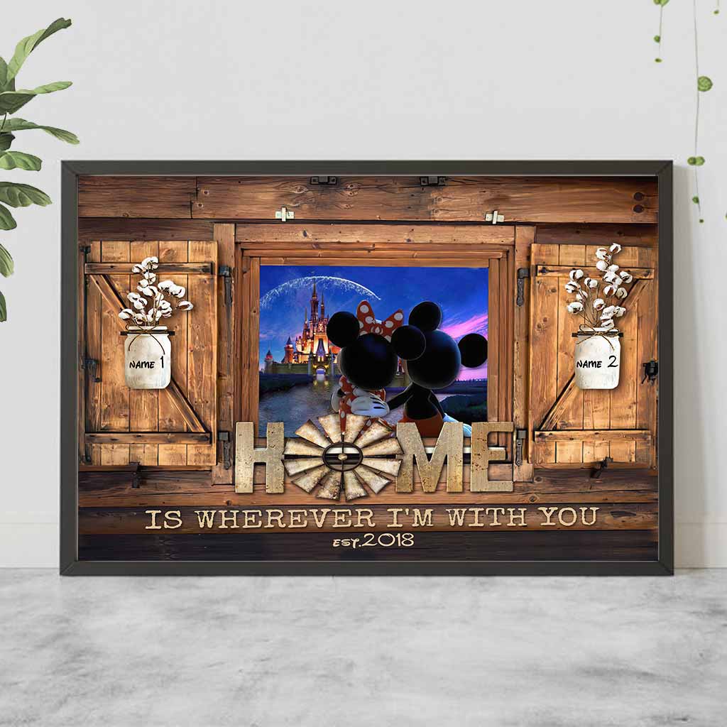 Personalized Home Is Wherever I'm With You Mouse Poster Gift for Couple Canvas and Poster GradoCreations