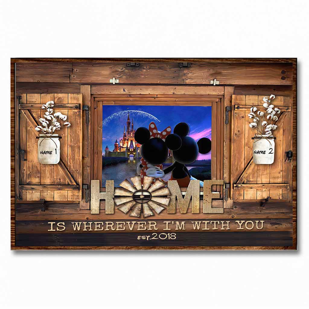 Personalized Home Is Wherever I'm With You Mouse Poster Gift for Couple Canvas and Poster GradoCreations
