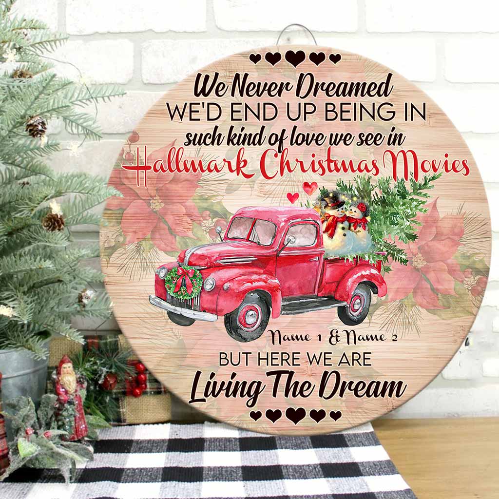 Personalized Round Wood Sign 'Living The Dream' for Christmas Gift Round Wood Sign GradoCreations