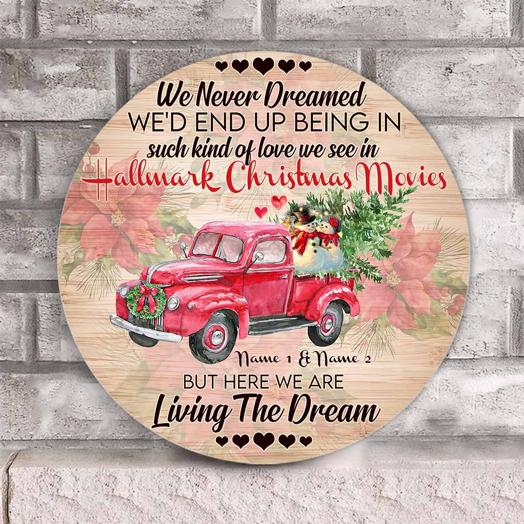 Personalized Round Wood Sign 'Living The Dream' for Christmas Gift Round Wood Sign GradoCreations