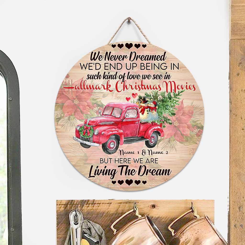 Personalized Round Wood Sign 'Living The Dream' for Christmas Gift Round Wood Sign GradoCreations