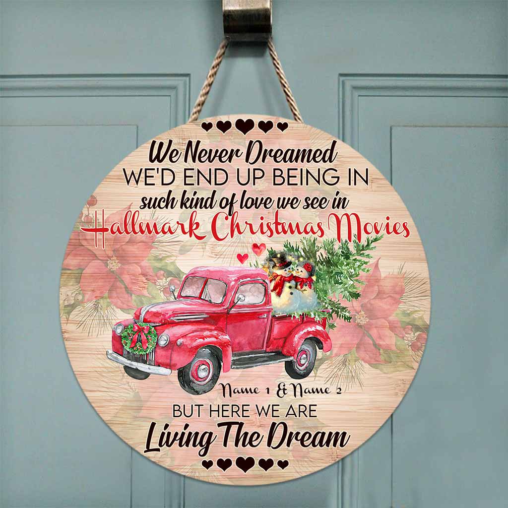 Personalized Round Wood Sign 'Living The Dream' for Christmas Gift Round Wood Sign GradoCreations