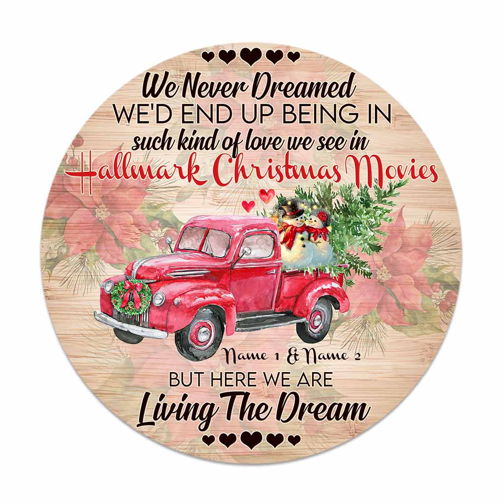 Personalized Round Wood Sign 'Living The Dream' for Christmas Gift Round Wood Sign GradoCreations