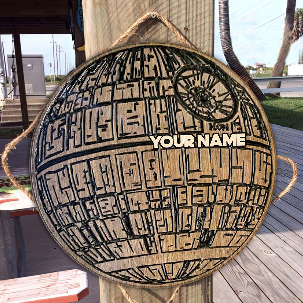 Personalized Death Star Round Wood Sign Custom Name Gift Round Wood Sign GradoCreations