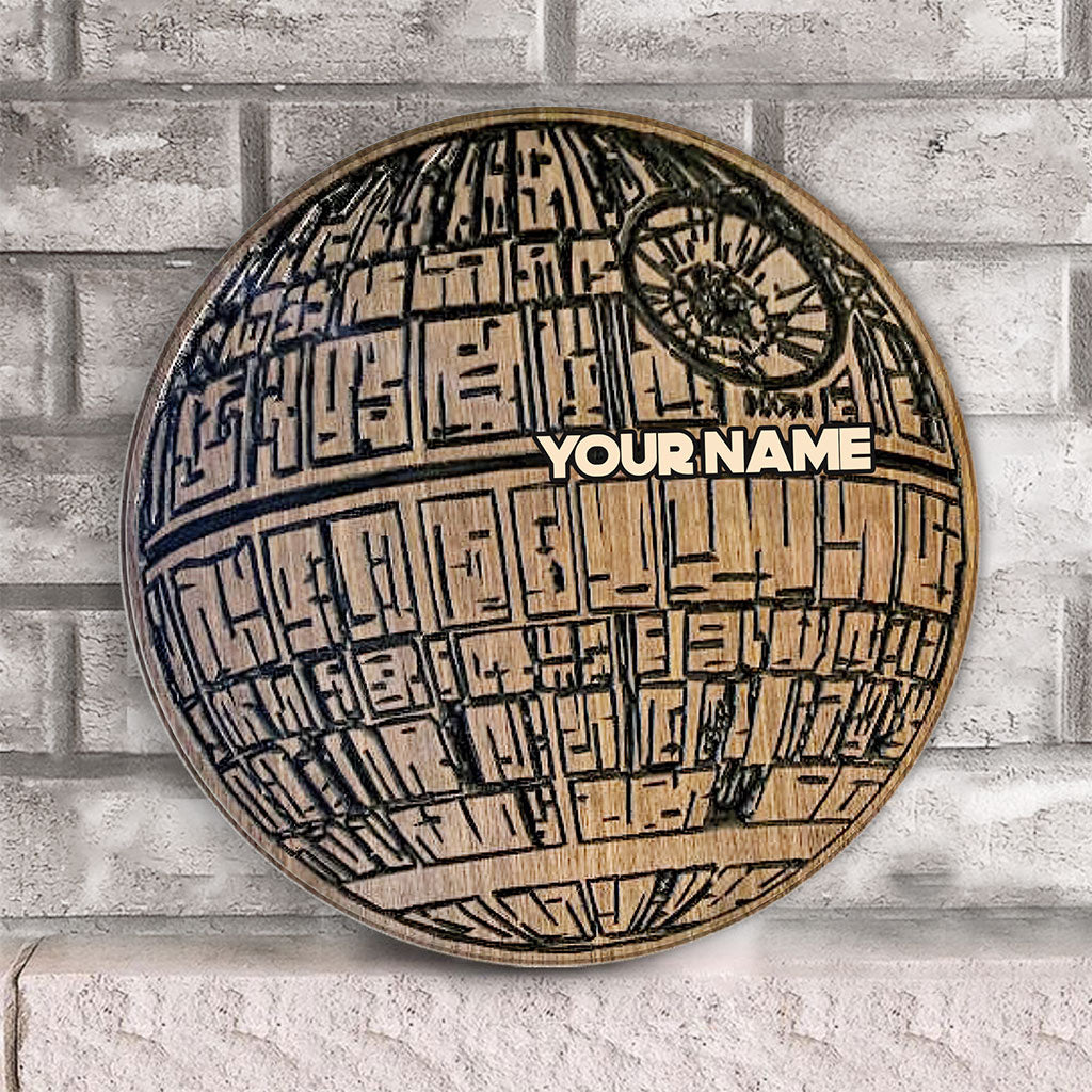 Personalized Death Star Round Wood Sign Custom Name Gift Round Wood Sign GradoCreations