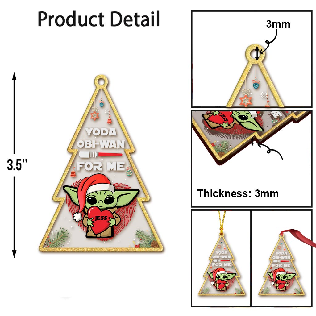 Personalized Yoda Obi-Wan Ornament Custom Name Gift for Christmas One-sided Ornament GradoCreations
