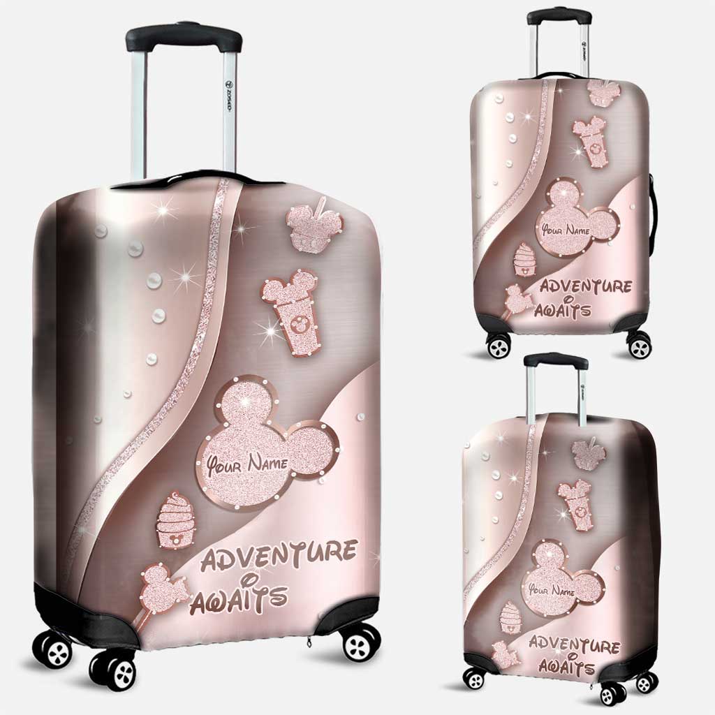 Personalized Luggage Cover Adventure Awaits Custom Name Travel Gift Luggage Cover GradoCreations