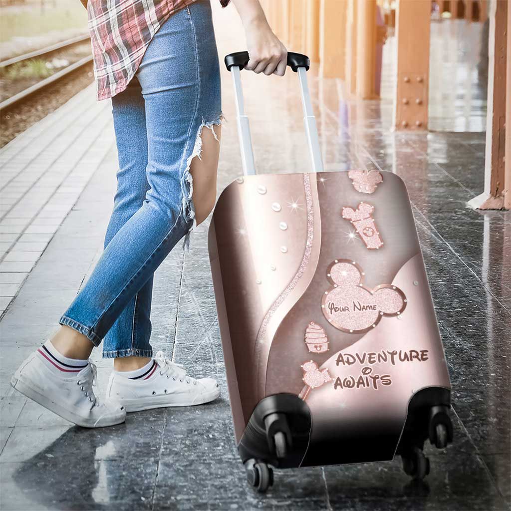 Personalized Luggage Cover Adventure Awaits Custom Name Travel Gift Luggage Cover GradoCreations
