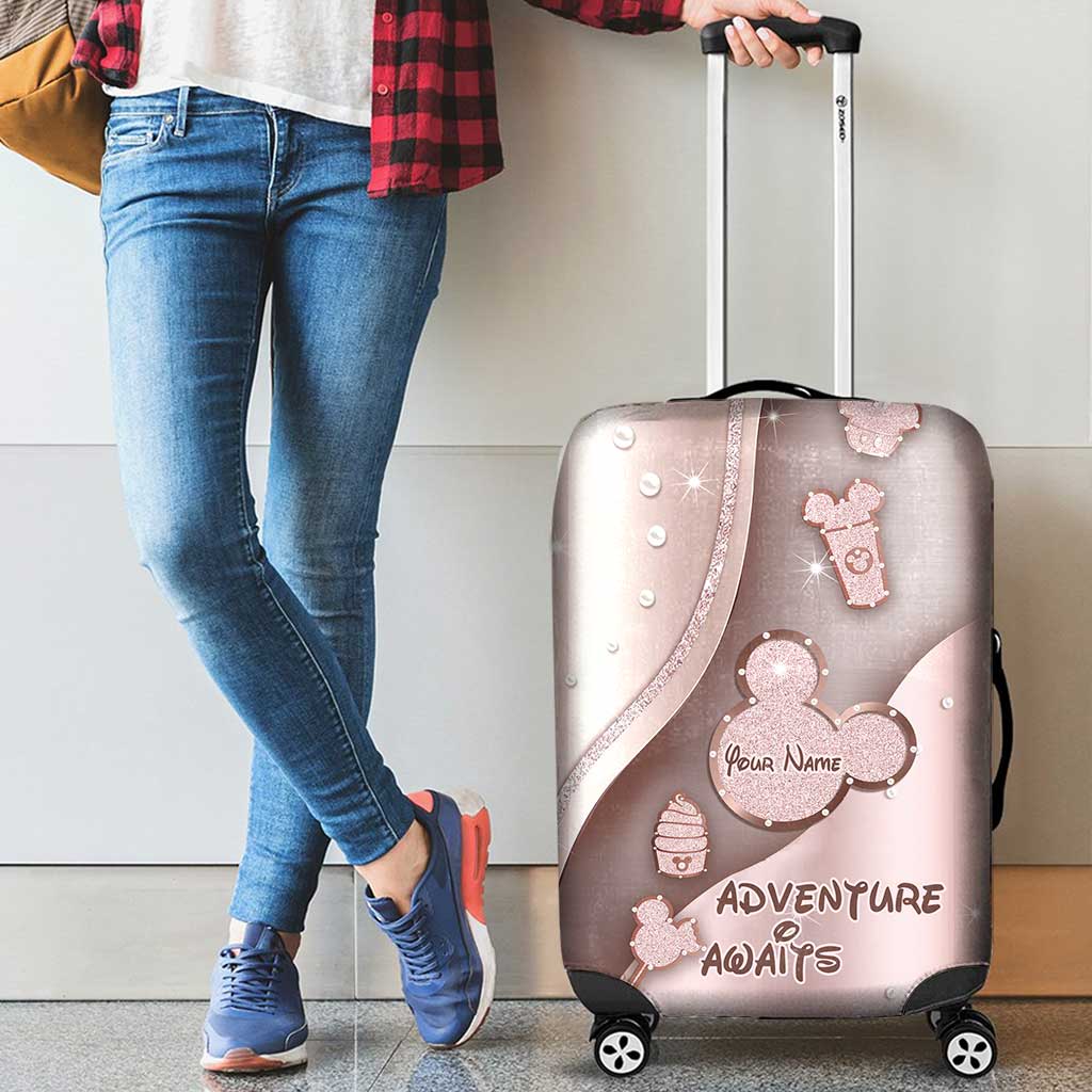 Personalized Luggage Cover Adventure Awaits Custom Name Travel Gift Luggage Cover GradoCreations