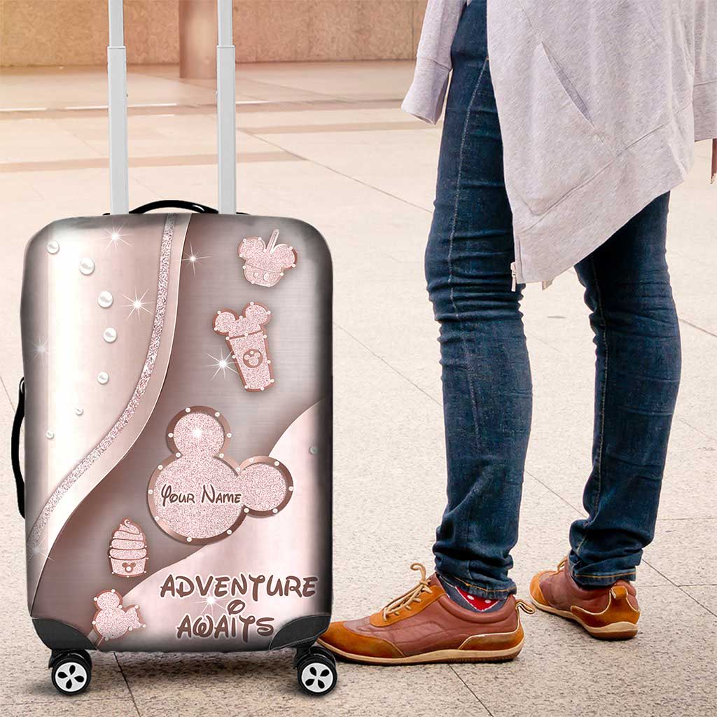 Personalized Luggage Cover Adventure Awaits Custom Name Travel Gift Luggage Cover GradoCreations