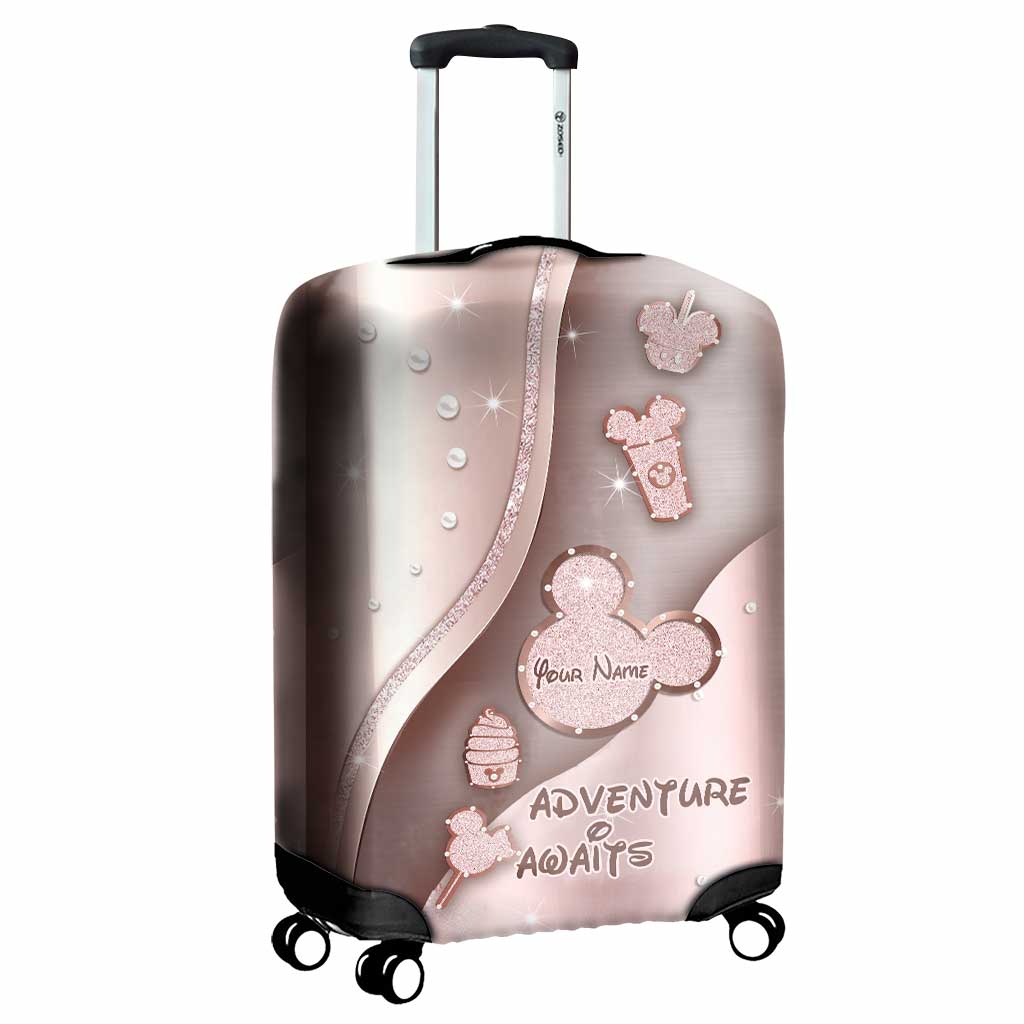 Personalized Luggage Cover Adventure Awaits Custom Name Travel Gift Luggage Cover GradoCreations