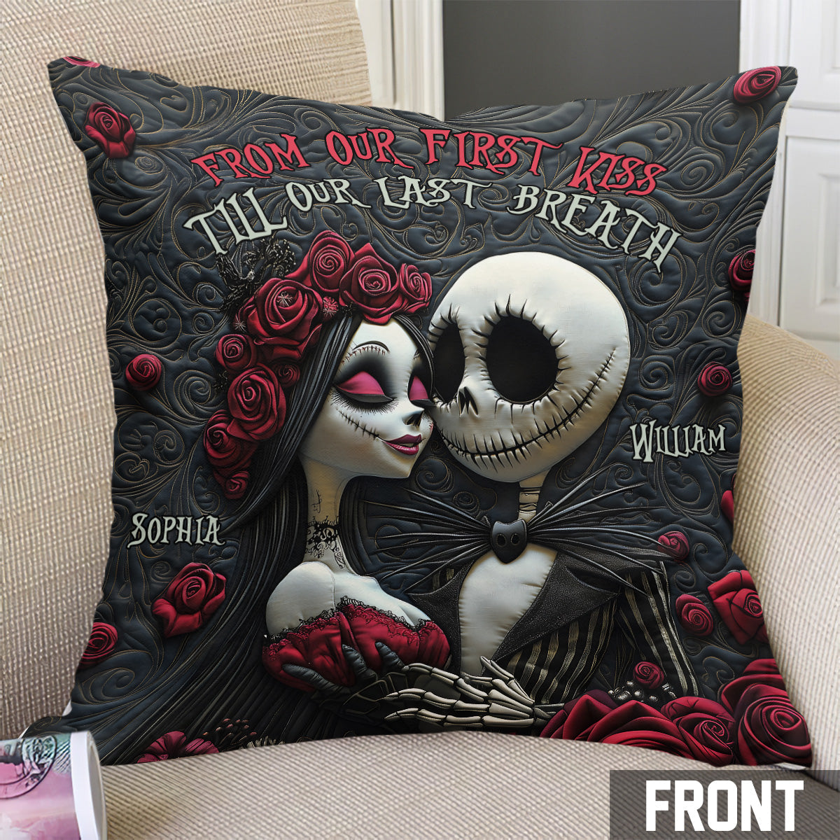 Personalized Nightmare Throw Pillow Custom Names Romantic Gift Throw Pillow GradoCreations