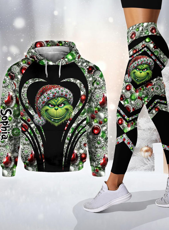 Personalized Grinch Hoodie & Leggings Set Christmas Gift Hoodie & Leggings GradoCreations
