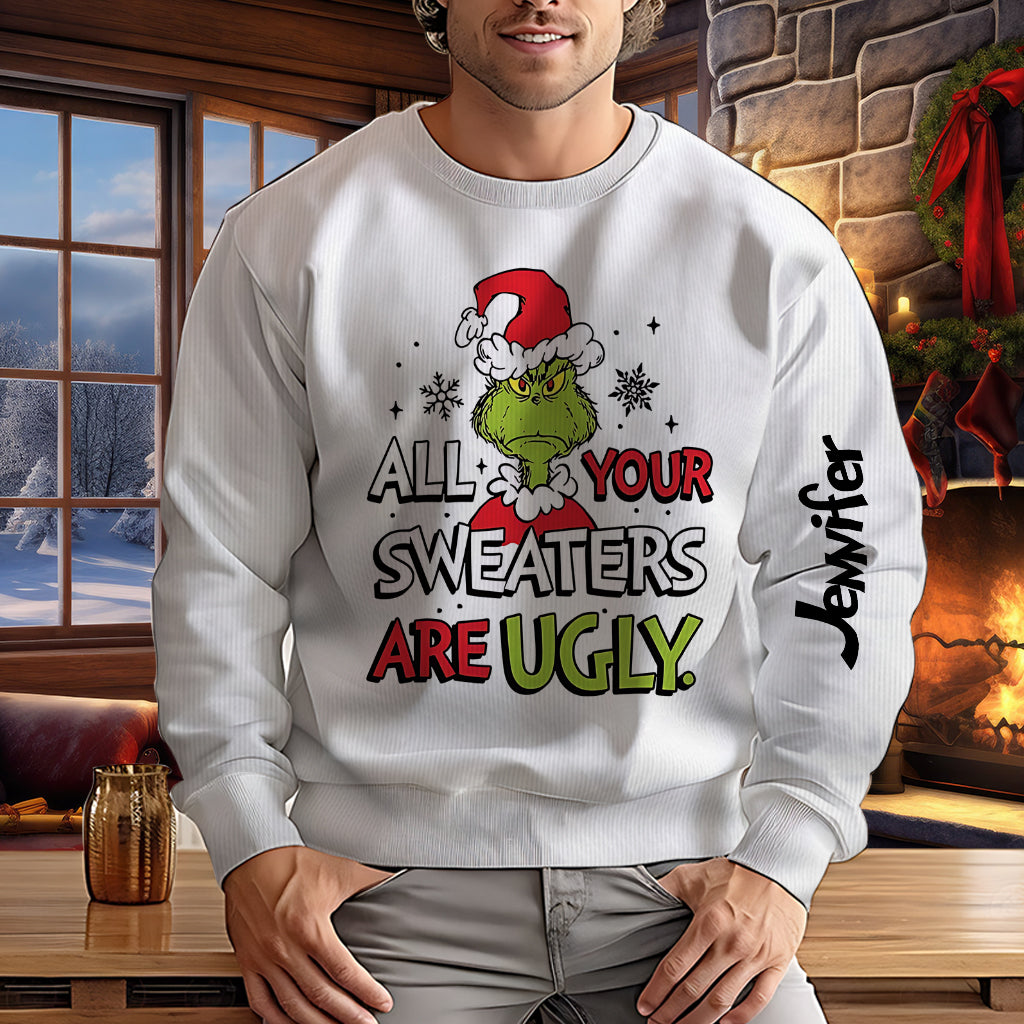 Personalized Ugly Sweater Gift for Christmas with Grinch Design Ugly Sweater GradoCreations
