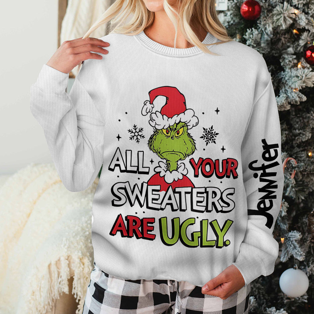 Personalized Ugly Sweater Gift for Christmas with Grinch Design Ugly Sweater GradoCreations