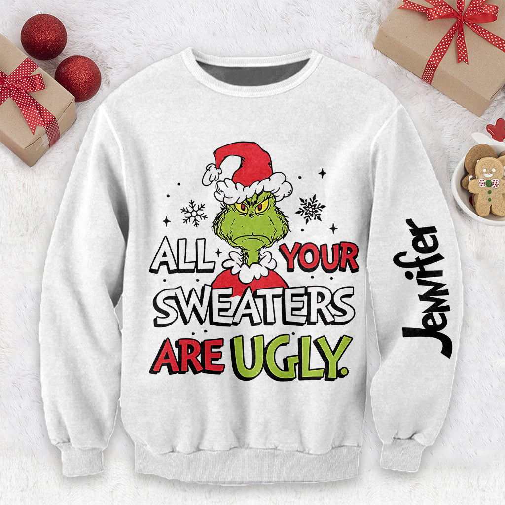 Personalized Ugly Sweater Gift for Christmas with Grinch Design Ugly Sweater GradoCreations