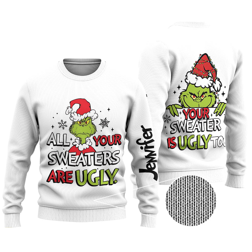 Personalized Ugly Sweater Gift for Christmas with Grinch Design Ugly Sweater GradoCreations