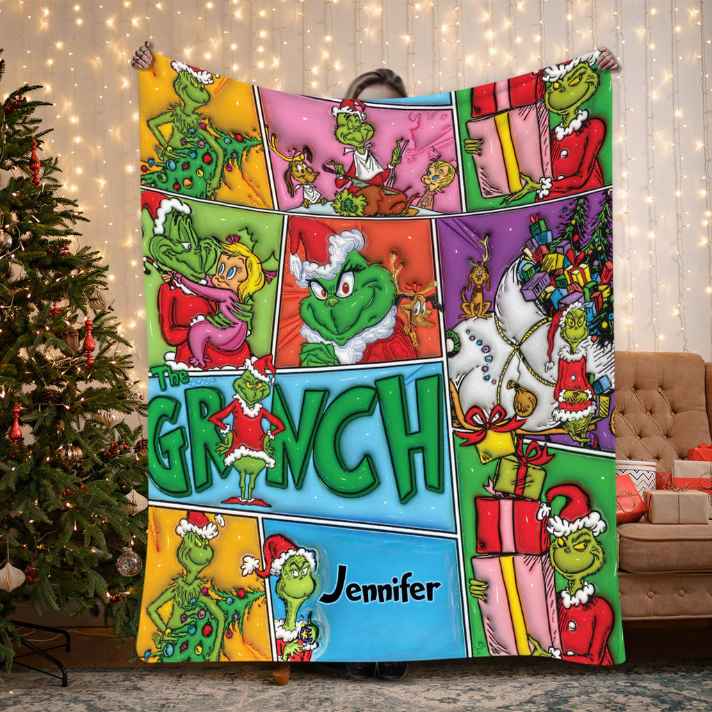 Personalized The Grinch Christmas Blanket Custom Name Gift Blanket GradoCreations
