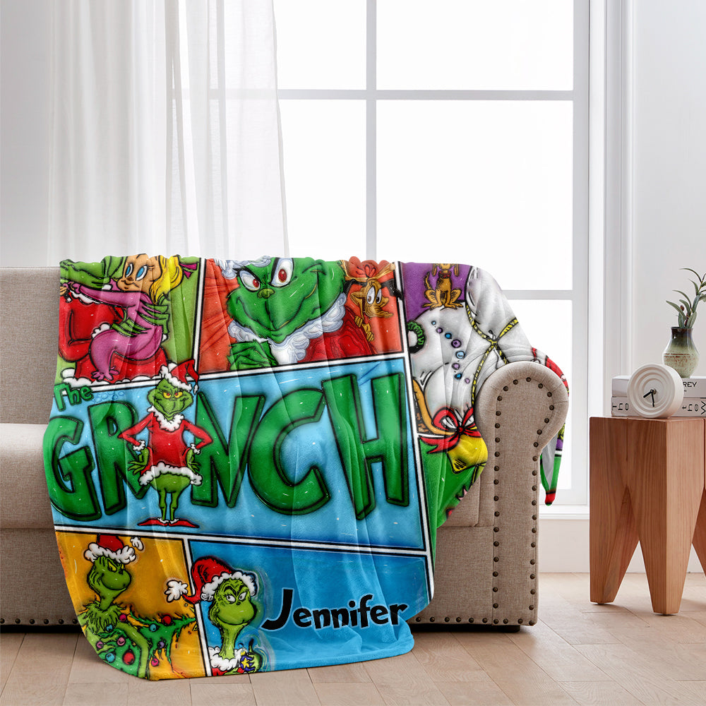 Personalized The Grinch Christmas Blanket Custom Name Gift Blanket GradoCreations