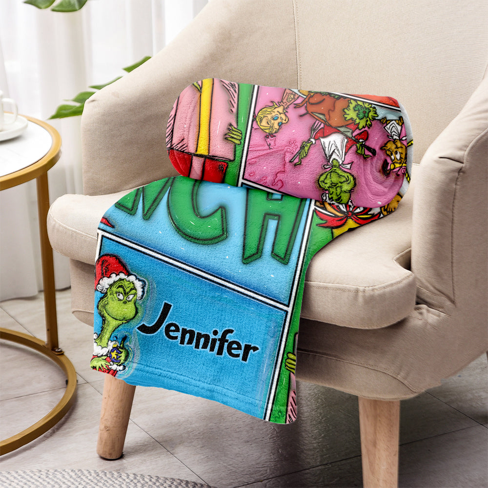 Personalized The Grinch Christmas Blanket Custom Name Gift Blanket GradoCreations