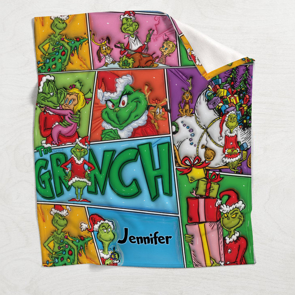 Personalized The Grinch Christmas Blanket Custom Name Gift Blanket GradoCreations
