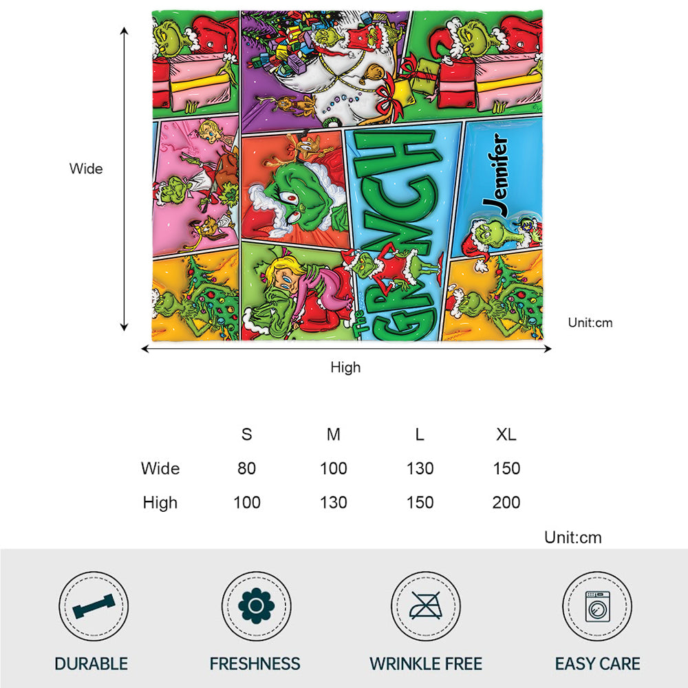 Personalized The Grinch Christmas Blanket Custom Name Gift Blanket GradoCreations