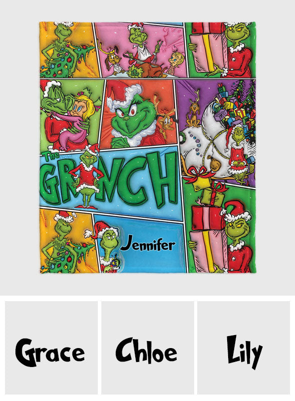 Personalized The Grinch Christmas Blanket Custom Name Gift Blanket GradoCreations