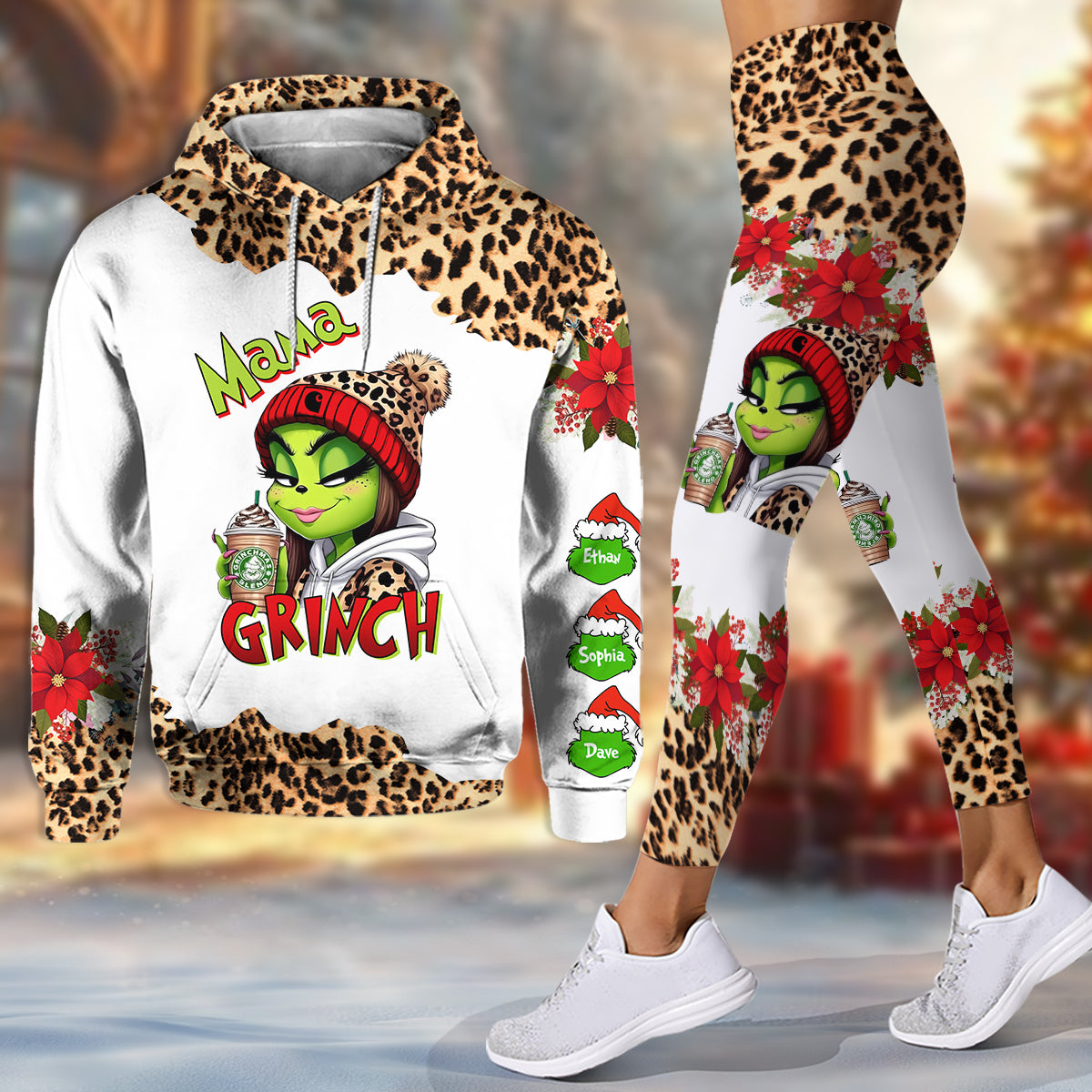 Personalized Grinch Mama Hoodie & Leggings Set Custom Name Gift for Christmas Hoodie & Leggings GradoCreations