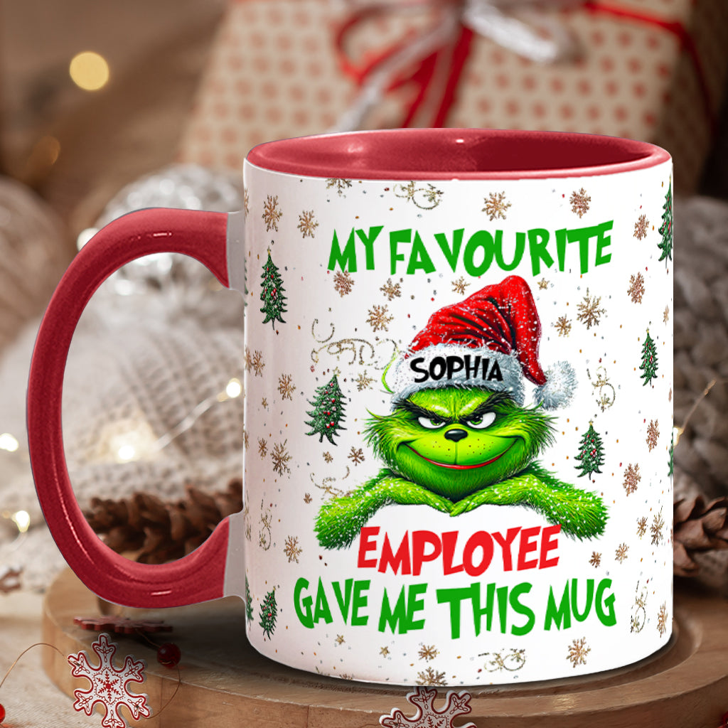 Personalized Grinch Accent Mug Custom Name Gift for Colleague Accent Mug GradoCreations