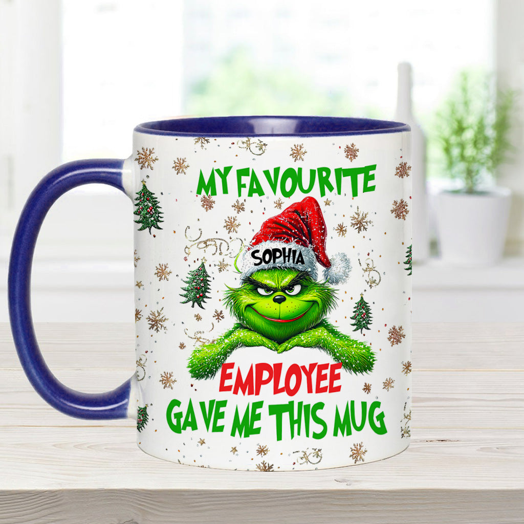 Personalized Grinch Accent Mug Custom Name Gift for Colleague Accent Mug GradoCreations