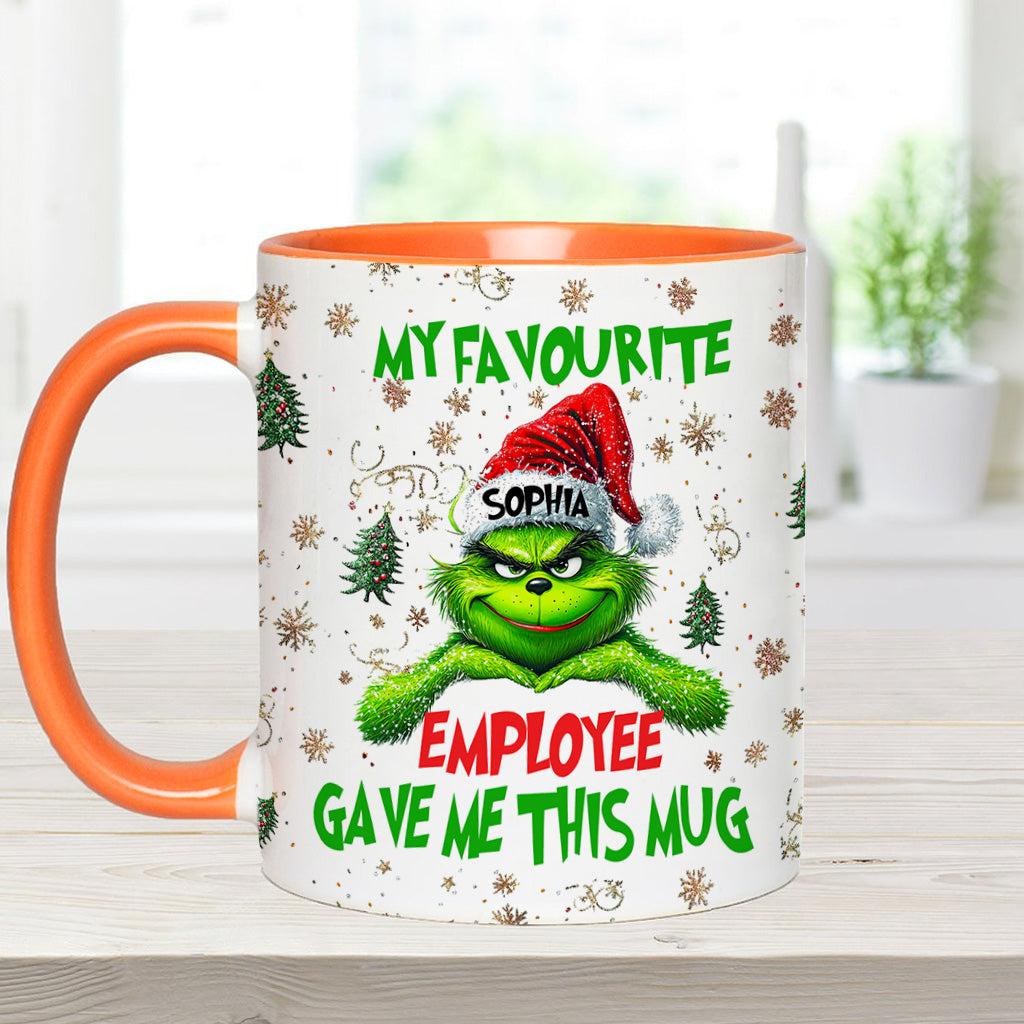Personalized Grinch Accent Mug Custom Name Gift for Colleague Accent Mug GradoCreations