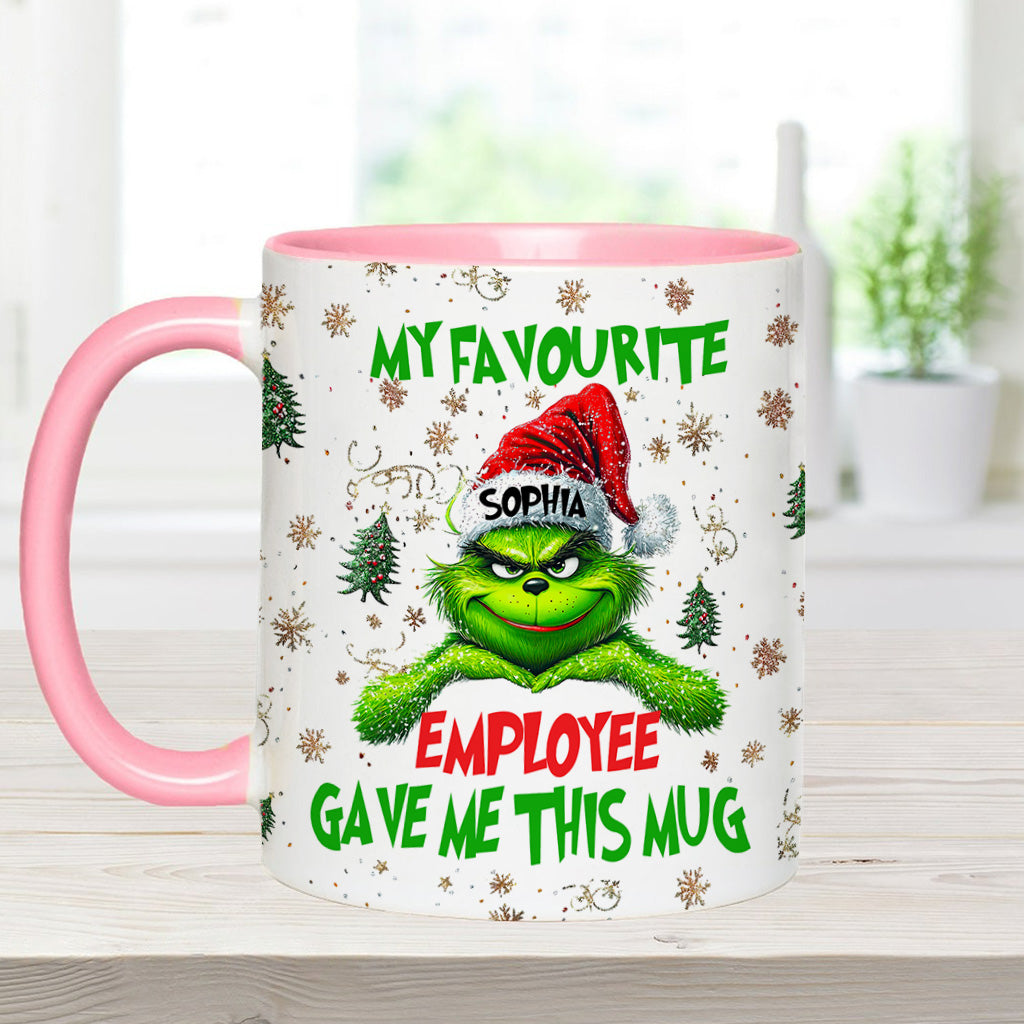 Personalized Grinch Accent Mug Custom Name Gift for Colleague Accent Mug GradoCreations