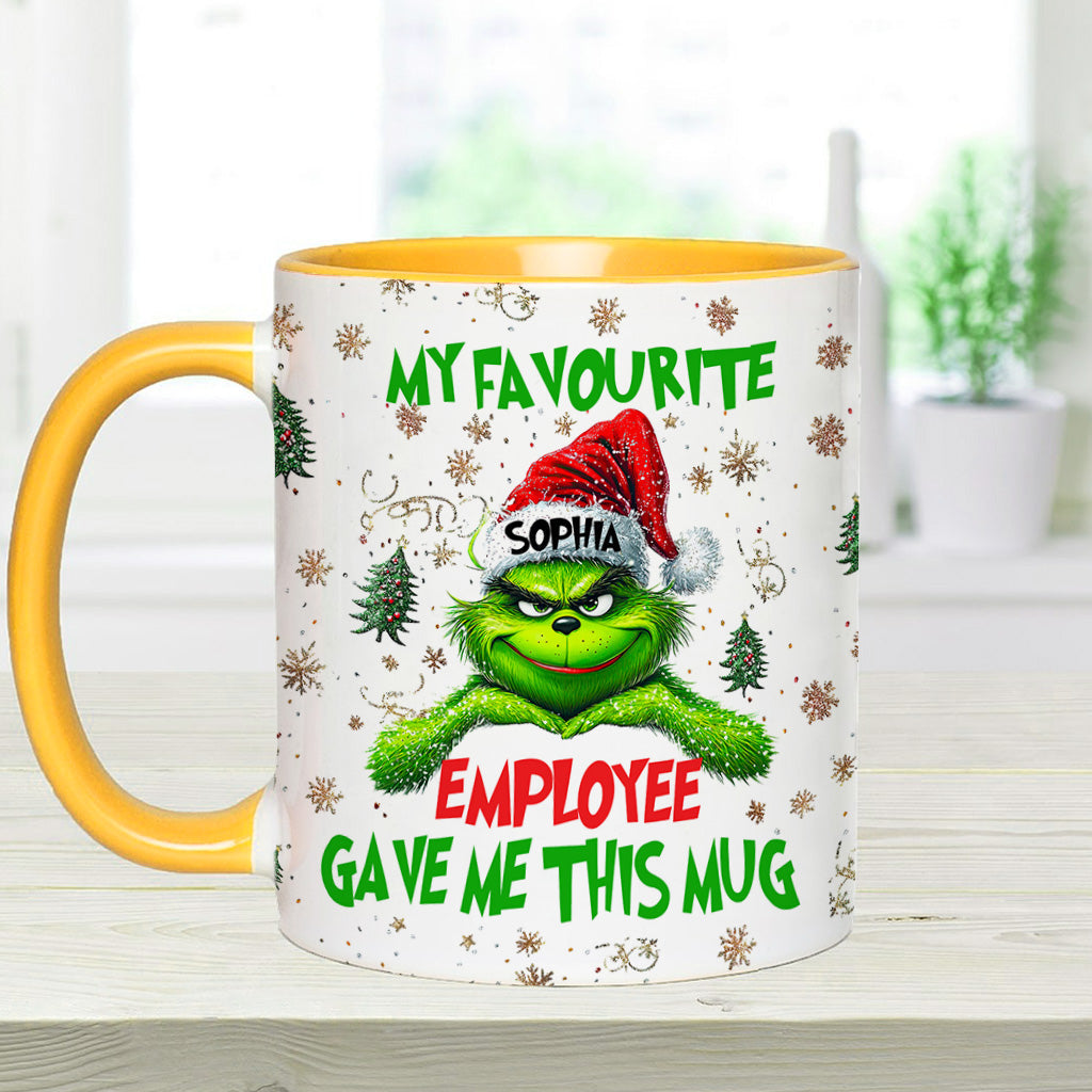 Personalized Grinch Accent Mug Custom Name Gift for Colleague Accent Mug GradoCreations